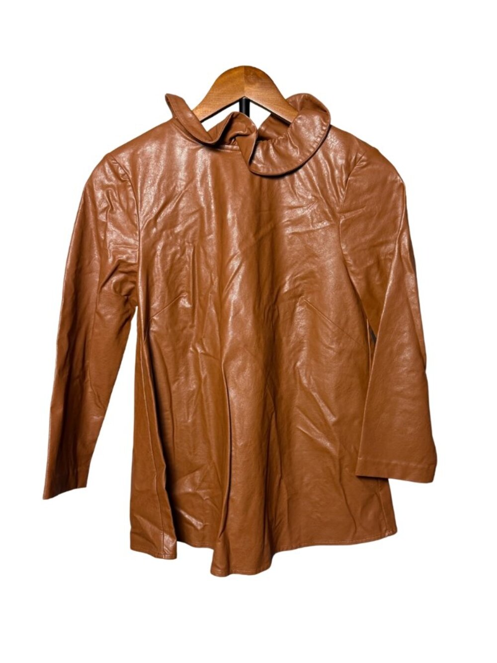 Tuckernuck Faye Brown Faux Leather Tie-Back Blouse Size Small